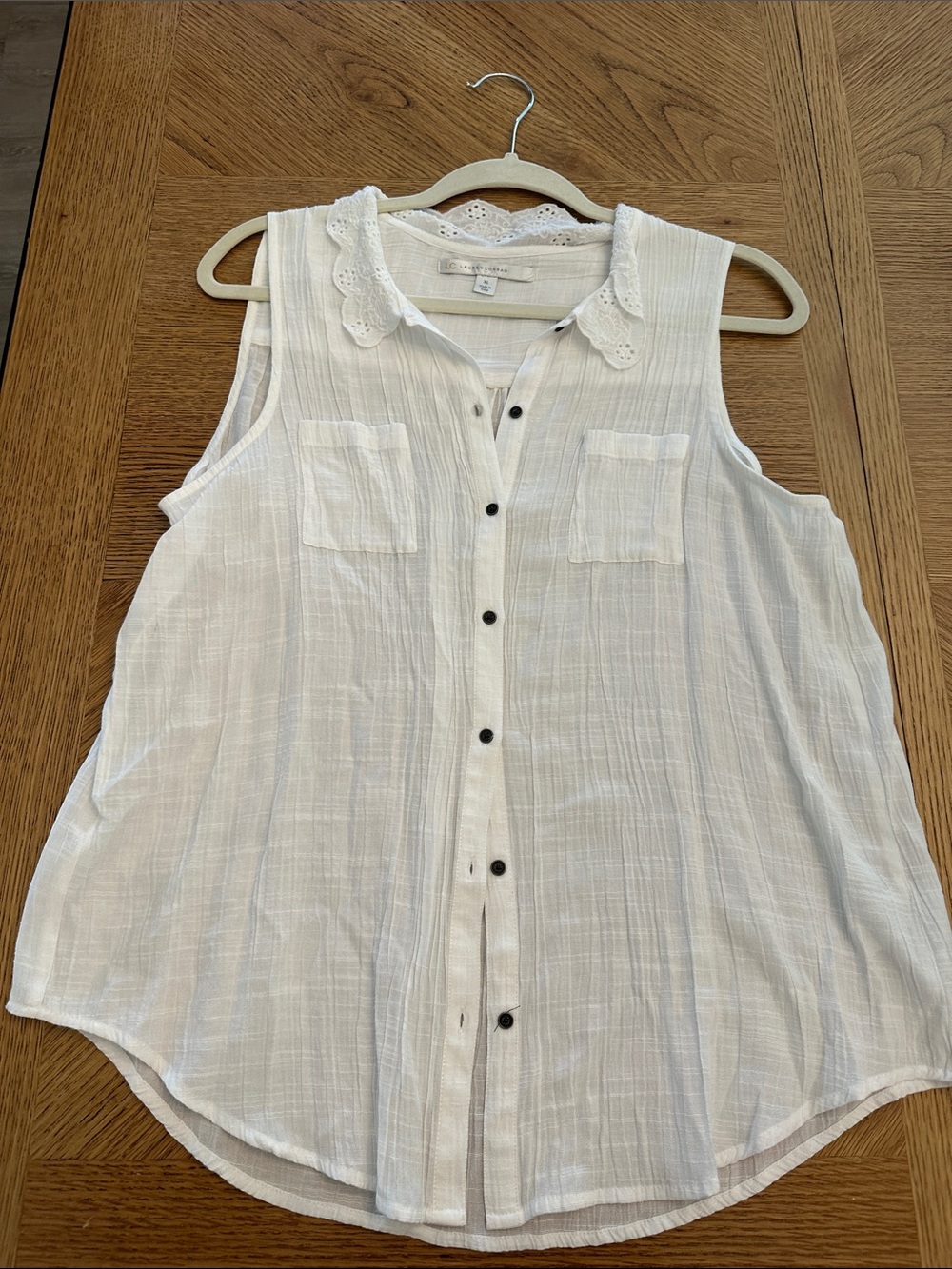 LC Lauren Conrad Cream Eyelet Collar Gauze Blouse